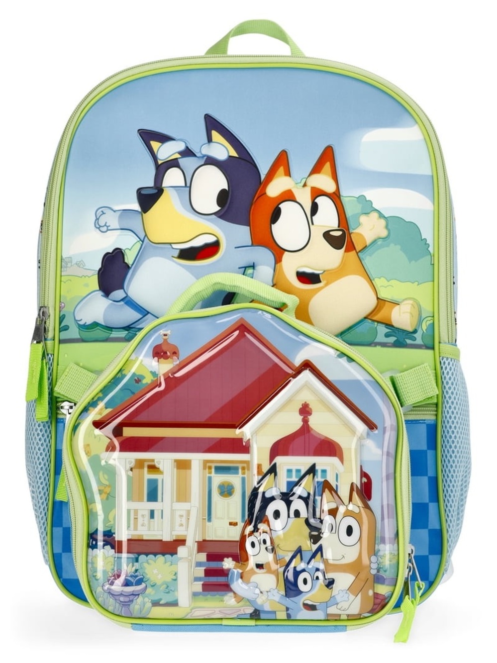 Bluey Kids Backpack with Front House Pocket - Blue & Green W